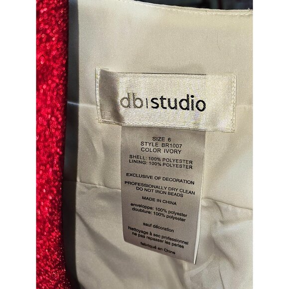 DB Studio Women's Ivory Spaghetti Strap Empire Waist Chiffon Gown Sz 6 2224 - Picture 11 of 16